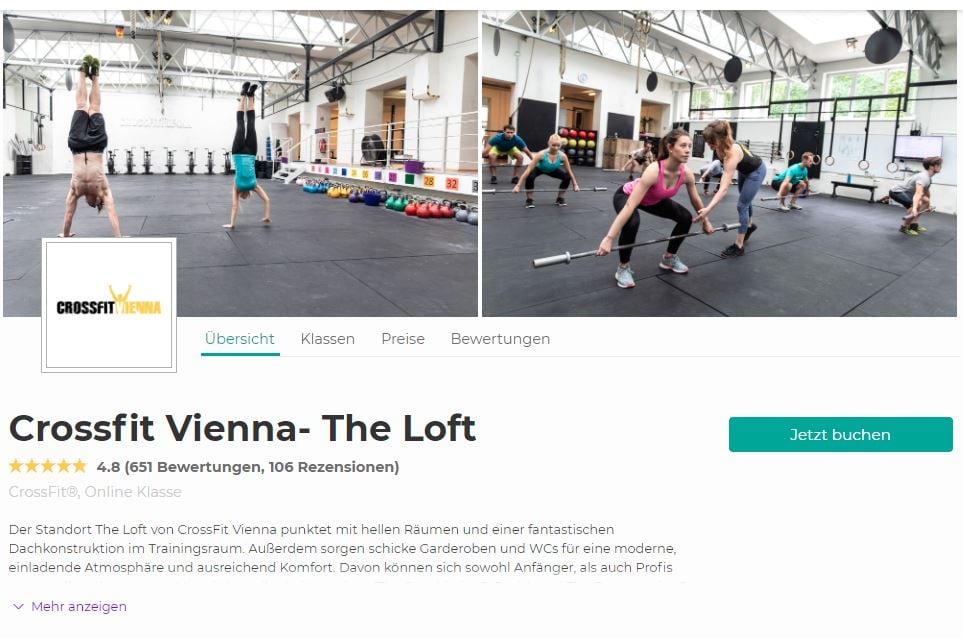 Fitness Marketing Beispiel - Eversports Profil von CrossFit Vienna