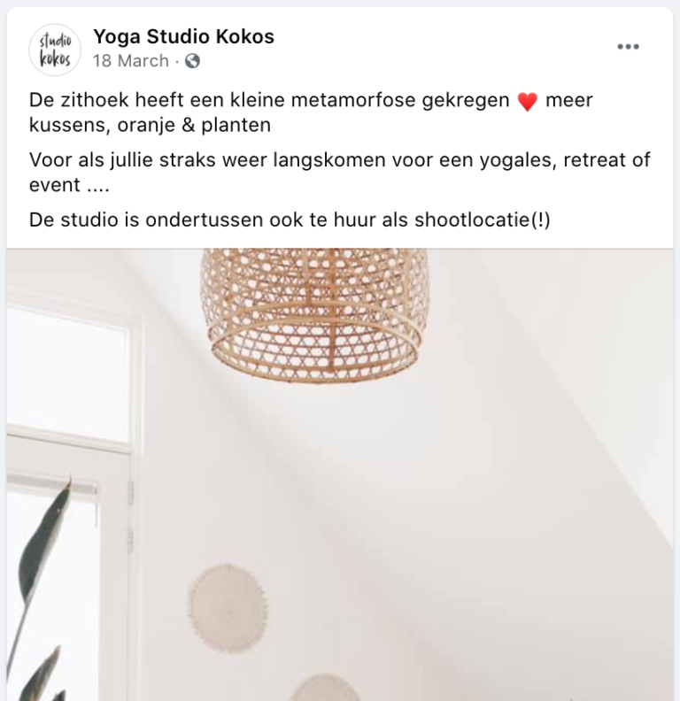 Facebookbericht Yoga Studio Kokos