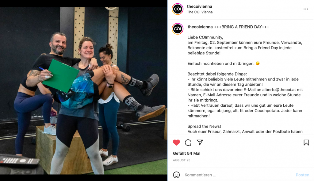 Fitness Marketing Beispiel - Das Angebot von COI Vienna hilft ihnen beim Community Building