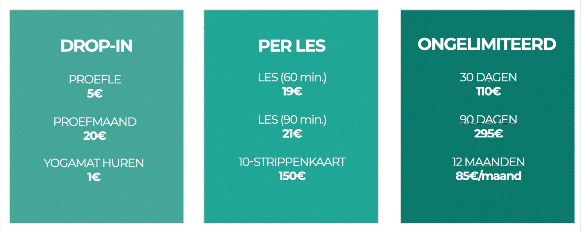Pricing Table Yoga Management