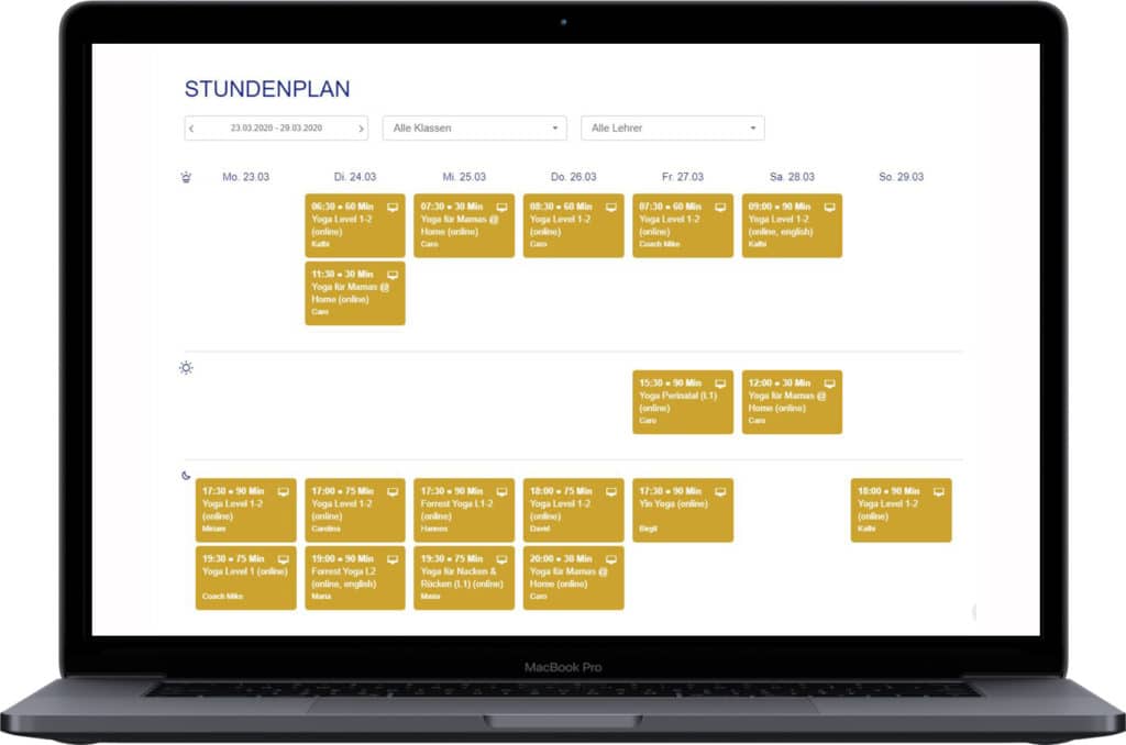 Online Klassen anbieten -Stundenplan