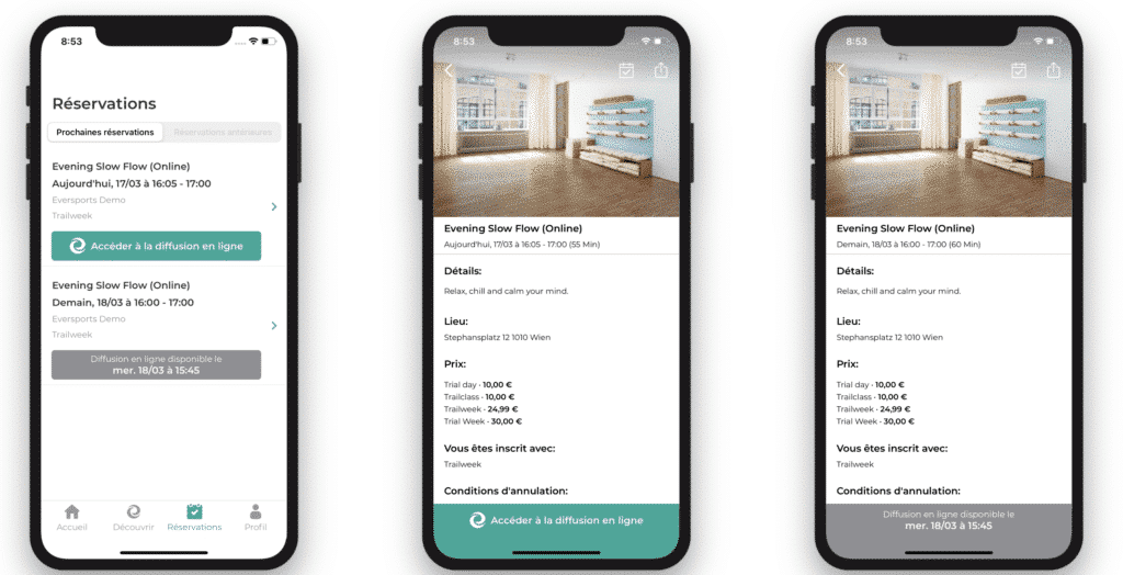 Réserver cours App
