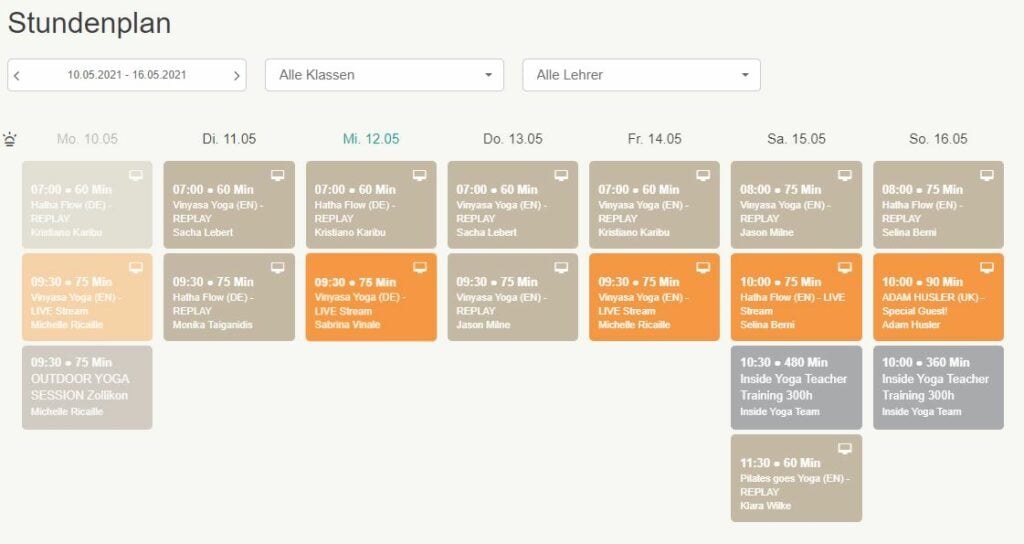 Der Online Buchungskalender von Atha Yoga mit dem Sport Online-Buchungssystem von Eversports