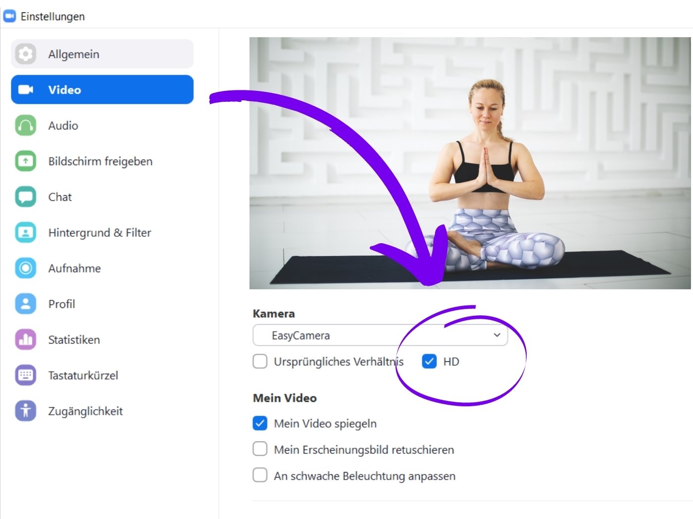 Zoom in HD Qualität aktivieren