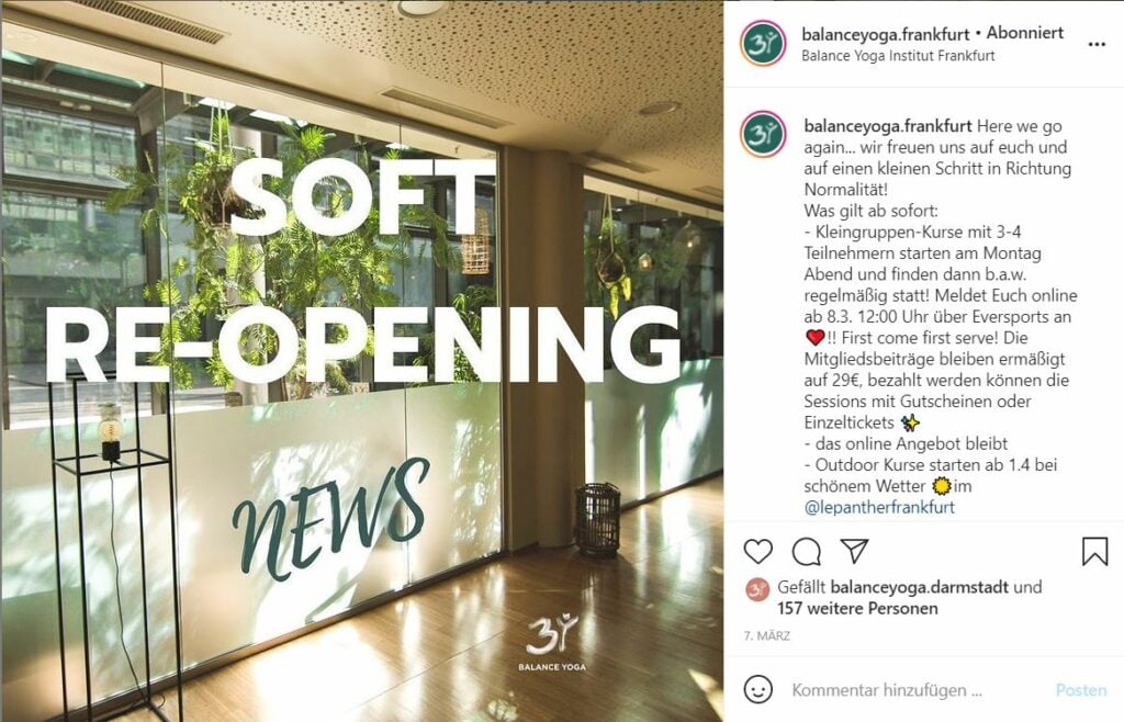 Balance Yoga: Das Yoga Studio in Frankfurt hat bereits für kleine Gruppen geöffnet