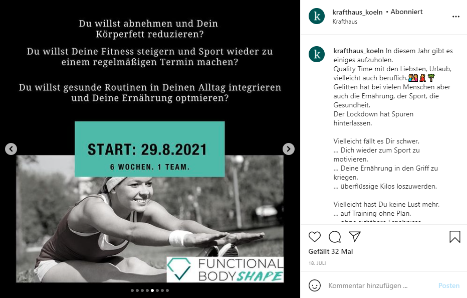 Instagram Posting des Krafthaus Köln