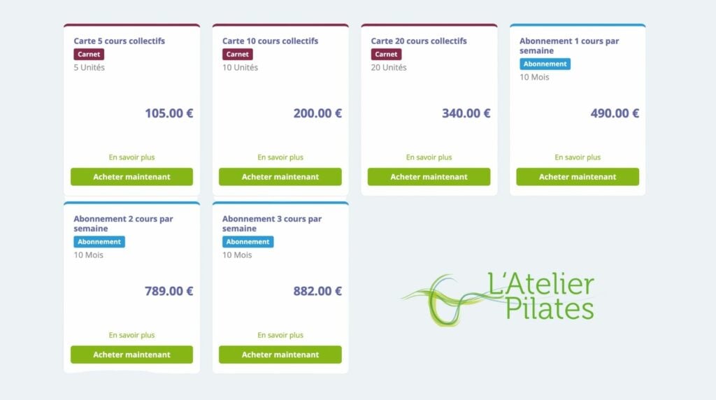 studio de yoga abonnements