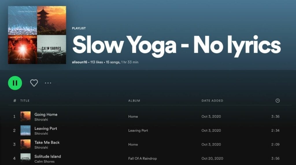 playlist Spotify slow yoga no lyrics