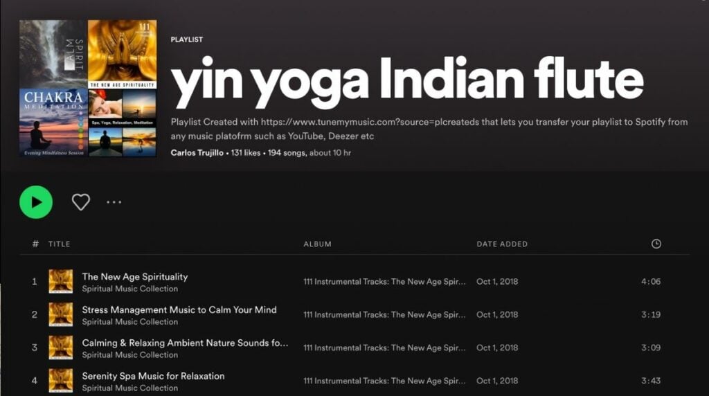 playlist spotify yin yoga indian flute