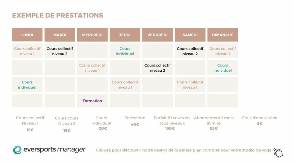 business plan yoga grille prestations tarifs planning cours