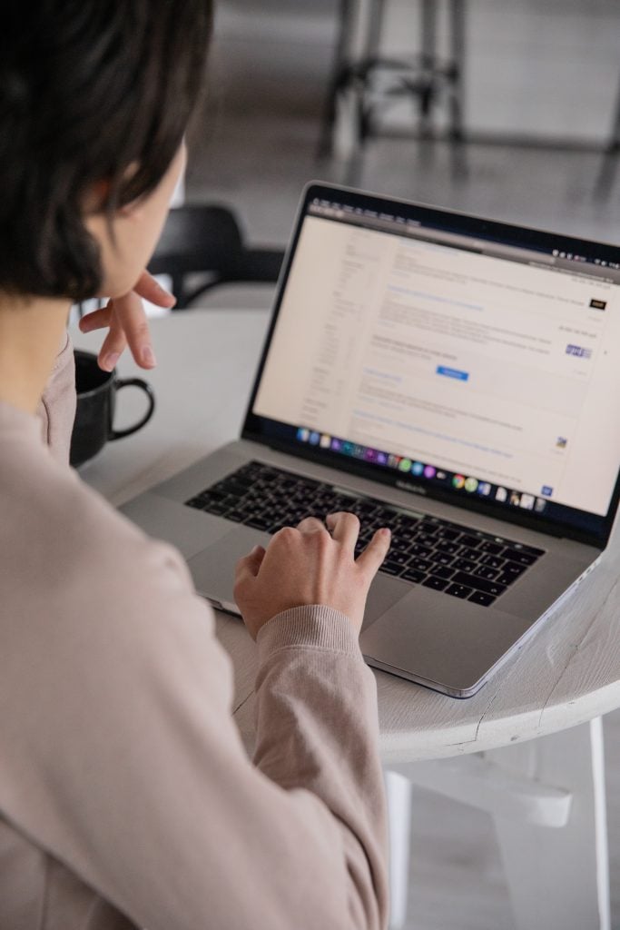 Woman working on a laptop