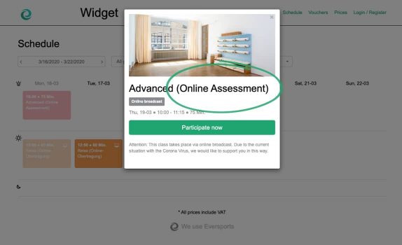 Booking Calendar for online classes
