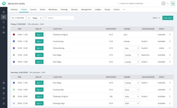 schedule-martial arts Kampfsport Software - Stundenplan